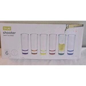 True Shooter Shot Glass Set of 6 Colored Base 2 oz Barware Dishwasher Safe NIB